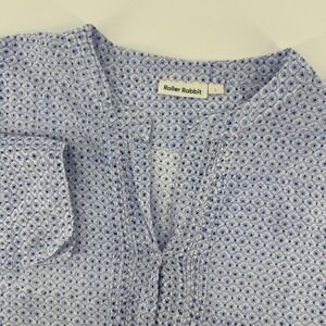 Roller Rabbit Women's Large Blue White Geometric Print Tunic Top